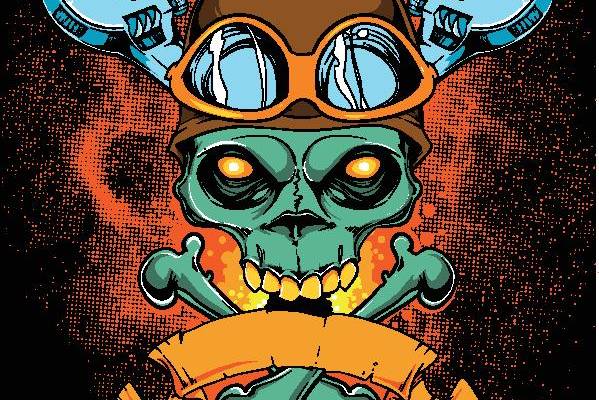 骷髅头裁片印花服装,复古风格维修店主题服装印花设计