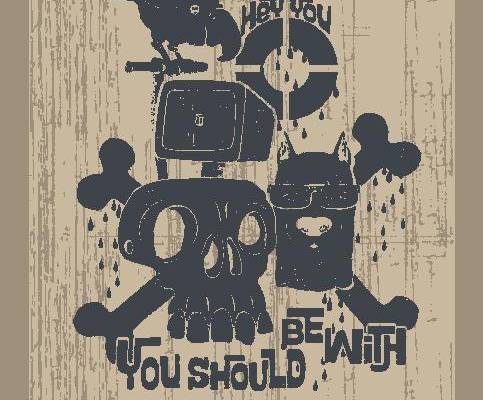 复古风格骷髅头裁片印花服装印花设计