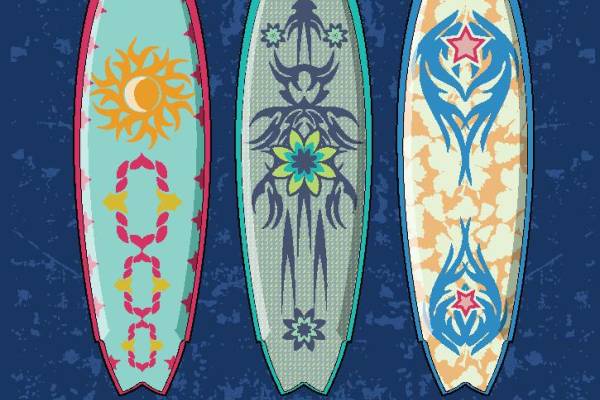 夏日风情裁片印花服装 个性冲浪板图案服装印花设计