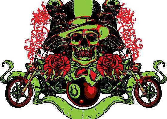 独特骷髅裁片印花服装 个性摩托车图案服装印花