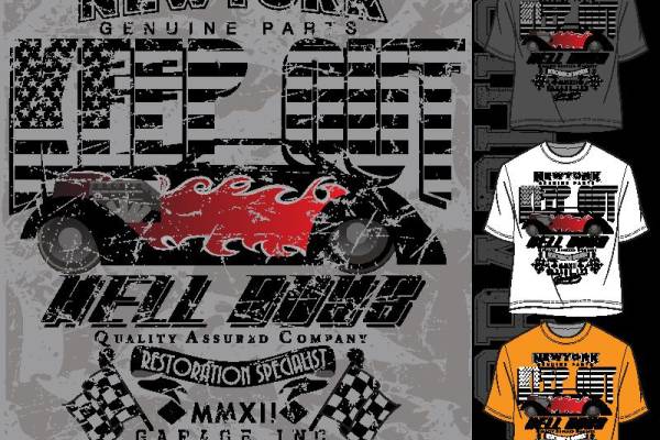 纽约风格赛车主题裁片印花服装印花设计