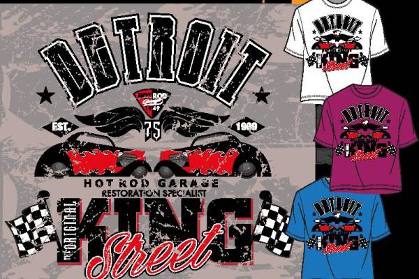 复古汽车主题裁片印花服装印花设计