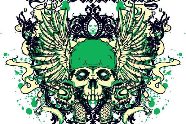 独特骷髅头裁片印花服装,展现个性摇滚风格