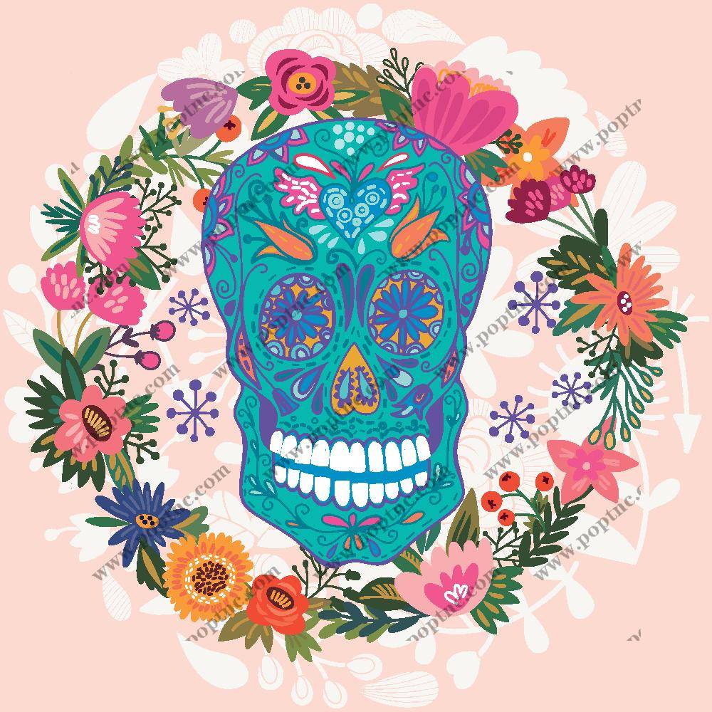 墨西哥风格彩色骷髅裁片印花服装印花设计