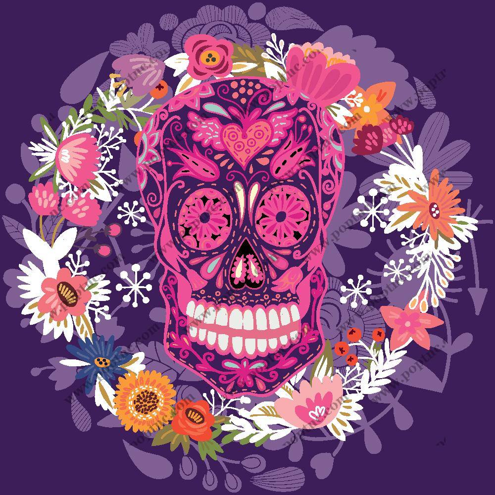 时尚花卉骷髅裁片印花服装印花设计