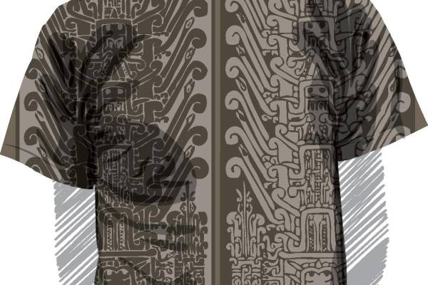 复古风格建筑图案裁片印花T恤服装印花设计