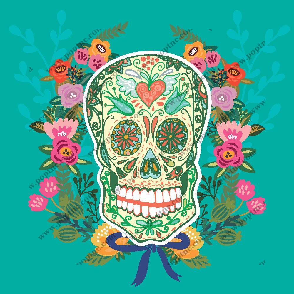 墨西哥风格彩色骷髅裁片印花服装印花设计