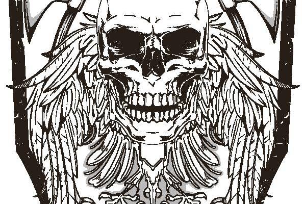 骷髅头与翅膀裁片印花服装印花设计