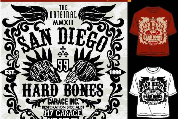 复古风格裁片印花服装:San Diego Hard Bones 1999