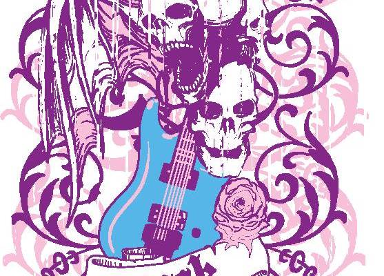 摇滚风格骷髅吉他裁片印花服装印花设计