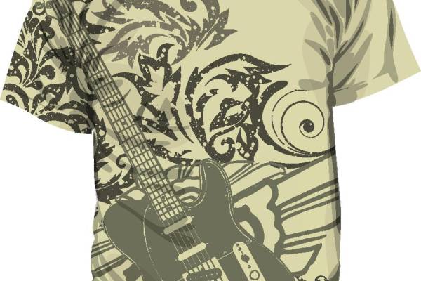 复古风格吉他音乐主题裁片印花服装印花T恤