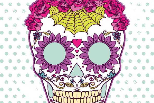 彩色花卉糖头骨裁片印花服装印花设计