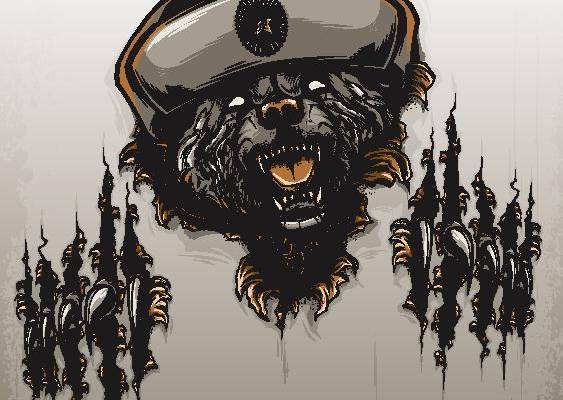 创意街头风格裁片印花服装：黑熊与机车帽的完美融合