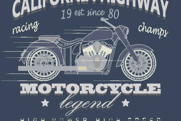 复古加州高速公路裁片印花服装 经典摩托车赛车风格