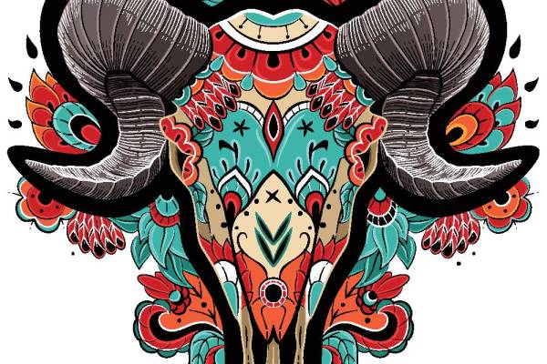 民族风牛头裁片印花服装印花设计