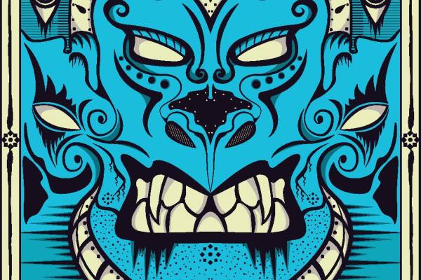 创意裁片印花服装：抽象艺术风格的面具图案设计