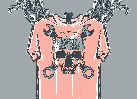 创意骷髅头裁片印花T恤，展现独特个性的服装印花