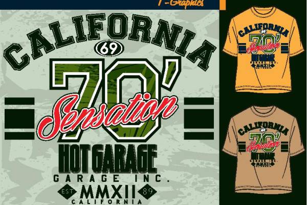 加州70年代复古风格裁片印花服装印花设计