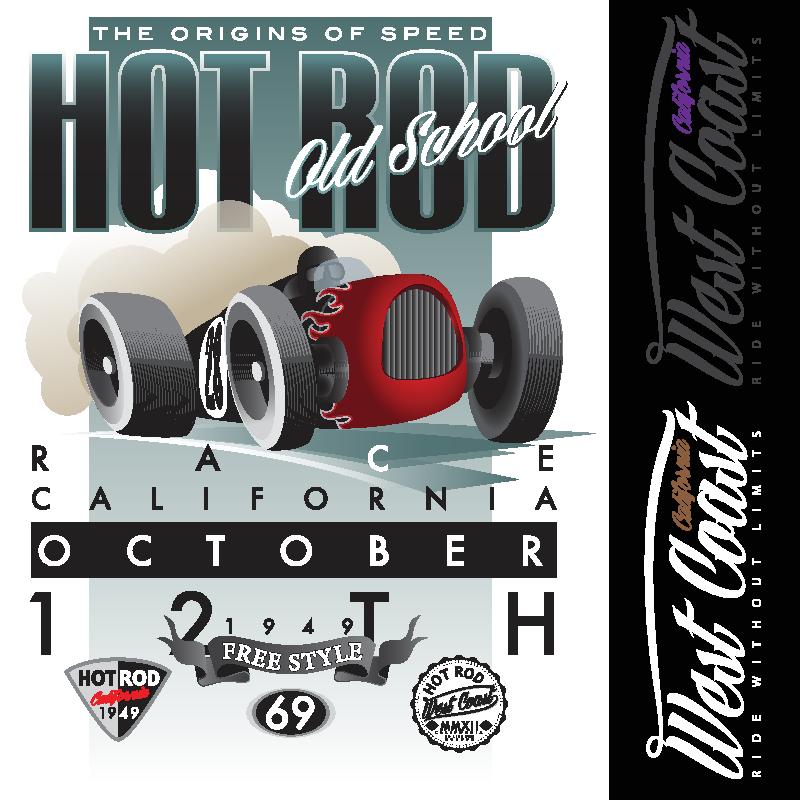 经典热棒赛车裁片印花服装 复古风格服装印花设计