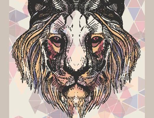 时尚几何背景老虎头裁片印花服装印花设计