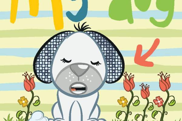 可爱卡通狗裁片印花服装，春日花园风格服装印花设计