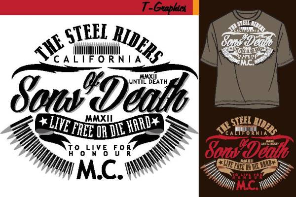 独特裁片印花服装:The Steel Riders Sons of Death加州摩托车俱乐部主题印花