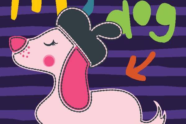 可爱卡通粉色小狗裁片印花服装印花设计