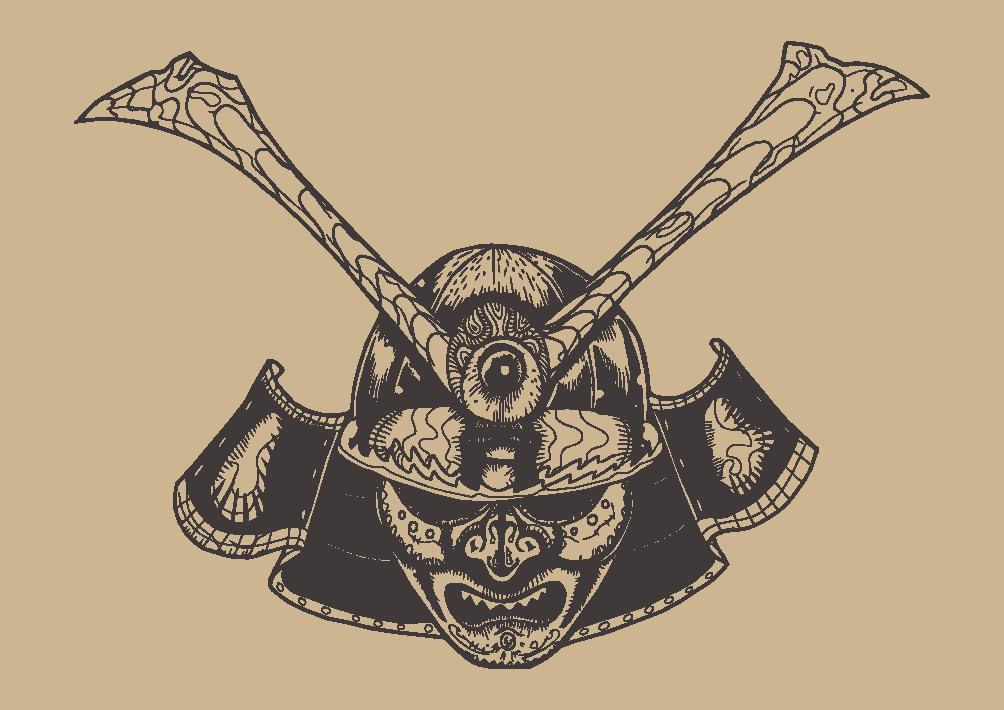 武士风格裁片印花服装印花设计，展现日本传统美学