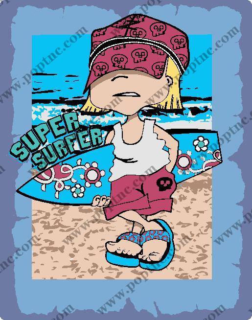 夏季儿童沙滩服装印花设计:超级冲浪者裁片印花
