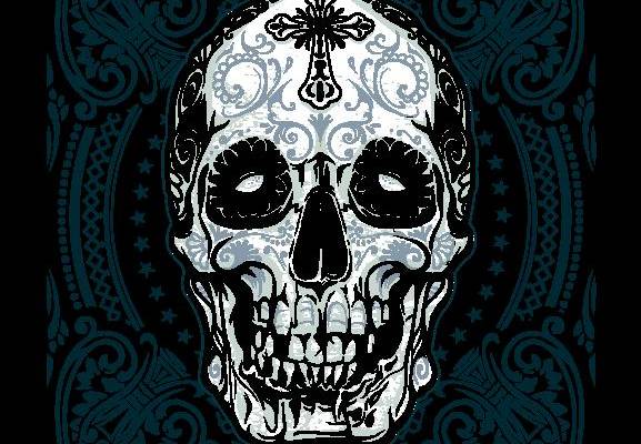 复古风格骷髅头裁片印花服装，展现个性与神秘感