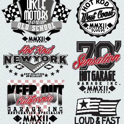 经典复古裁片印花服装 热棒赛车文化主题服装印花设计