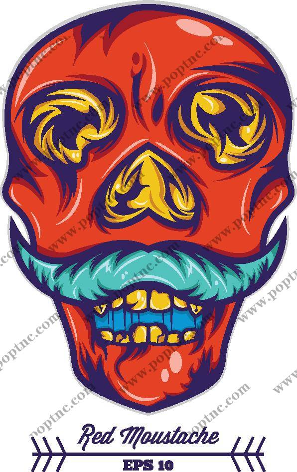 创意红色胡须骷髅头裁片印花服装