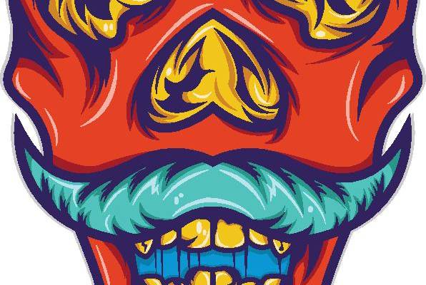 创意红色胡须骷髅头裁片印花服装