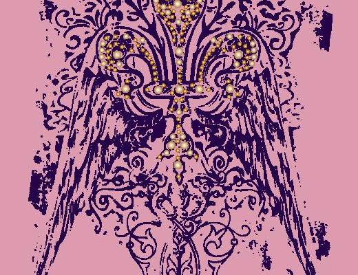 时尚潮流粉色背景上的紫色蝴蝶裁片印花服装