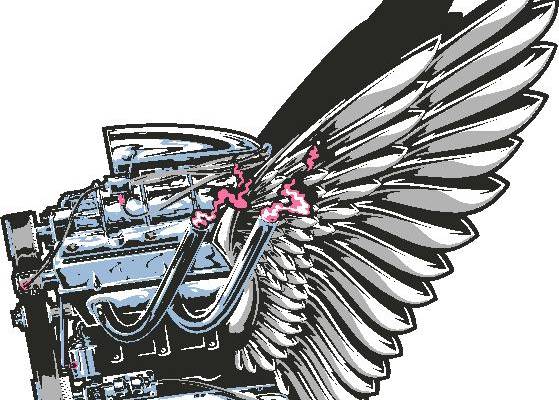 创意汽车引擎翅膀裁片印花服装，展现速度与激情的服装印花设计