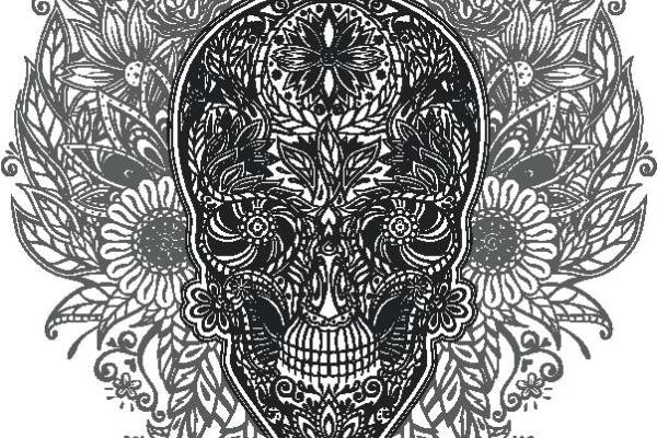 时尚花卉骷髅裁片印花服装印花设计