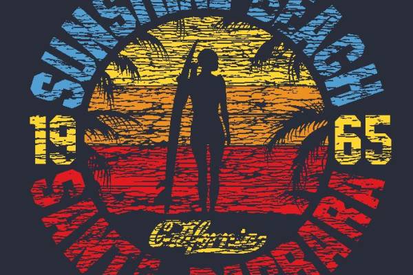 复古风格日落海滩裁片印花服装印花设计