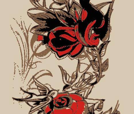 复古风格玫瑰与燕子裁片印花服装印花设计