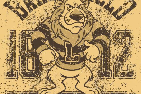 复古风格裁片印花服装:球场上的狮子勇士