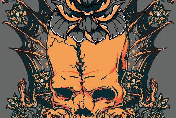 独特裁片印花服装：神秘骷髅与花卉图案设计