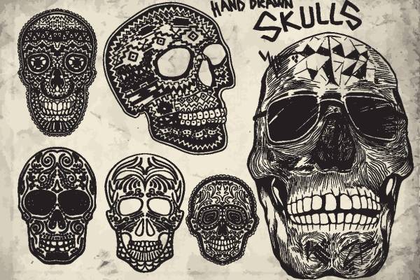 手工绘制骷髅头裁片印花服装印花设计