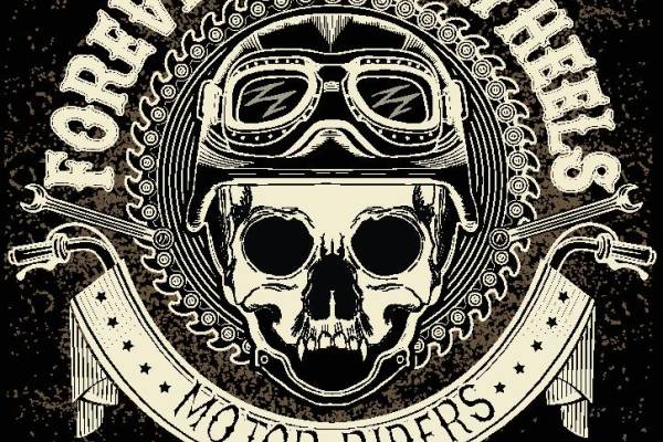 复古机车风格裁片印花服装 经典骷髅头图案设计