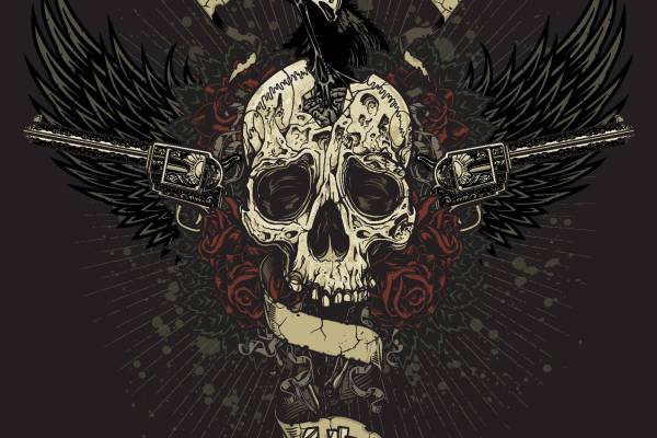 骷髅乌鸦翅膀裁片印花服装印花图案设计