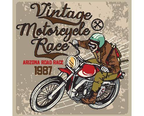 复古摩托车赛裁片印花服装 1987年亚利桑那公路赛主题服装印花