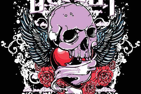 骷髅玫瑰翅膀裁片印花服装 摇滚风格印花T恤