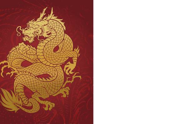 中国风金色龙纹裁片印花服装印花设计