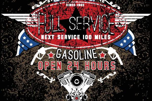 复古风格裁片印花服装:经典汽车服务站主题设计