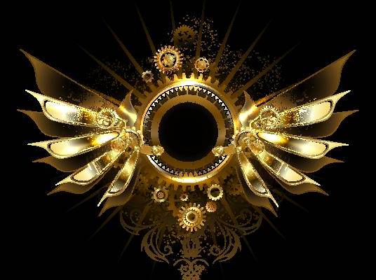 金色齿轮翅膀裁片印花服装,时尚与机械风的完美结合