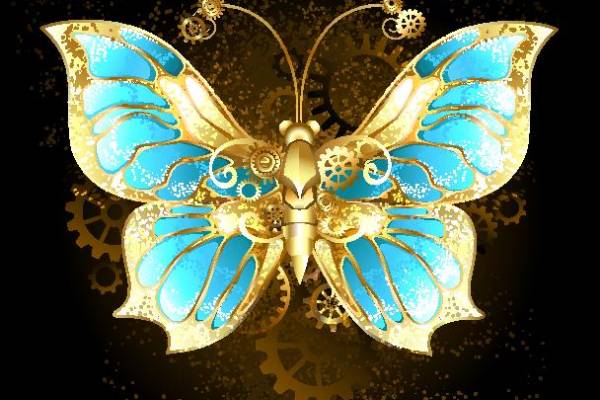 机械风格蓝色蝴蝶裁片印花服装印花设计