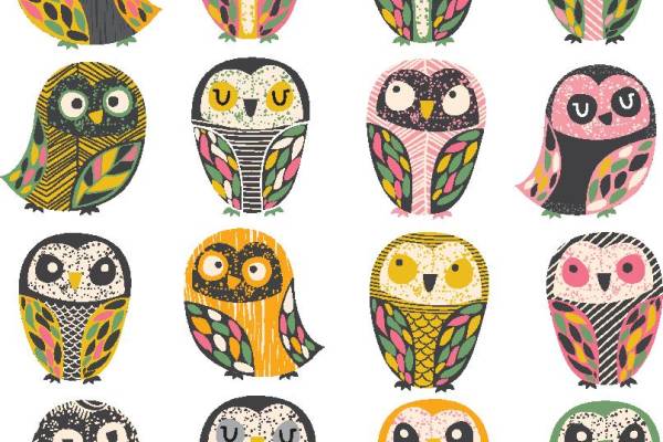 时尚多彩猫头鹰裁片印花服装印花设计